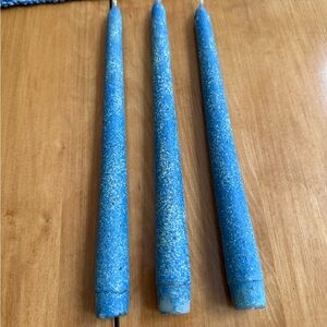 Blue Stippled Taper Candles to add to your decor. Perfect for your next event.
